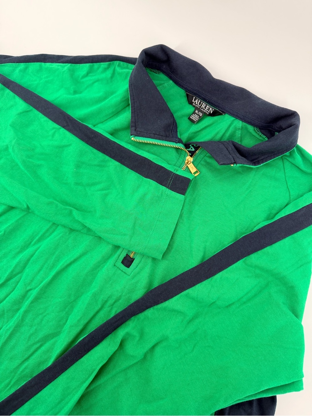 Lauren Ralph Lauren Green & Navy Contrast Half-Zip Pullover women’s size XL